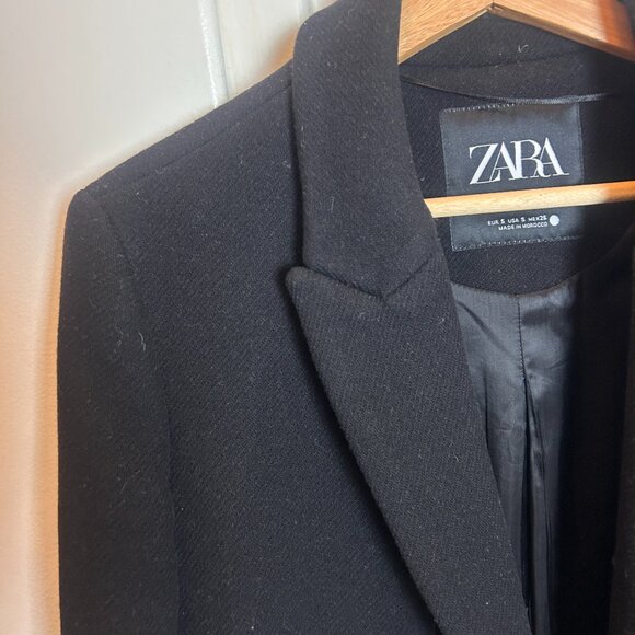 ZARA black wool blend single-breasted coat, size S - Picture 4 of 11